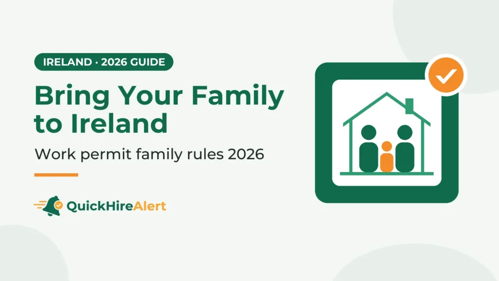 Illustration of a family and house icon representing bringing family to Ireland on a work permit in 2026.