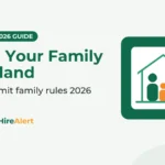 Illustration of a family and house icon representing bringing family to Ireland on a work permit in 2026.