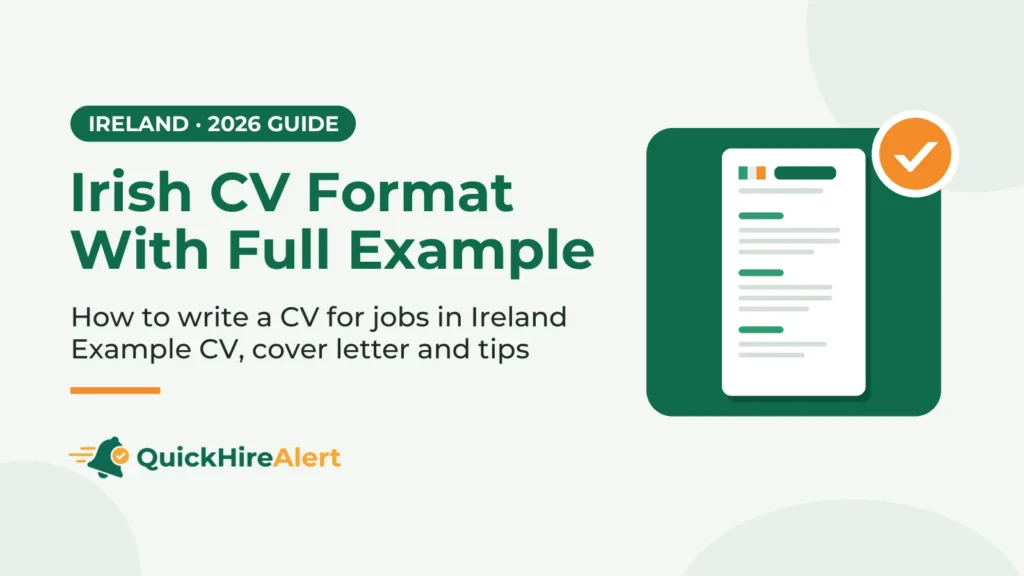 Illustration of a CV page representing the Irish CV format guide for jobs in Ireland in 2026.