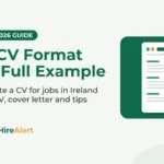 Illustration of a CV page representing the Irish CV format guide for jobs in Ireland in 2026.