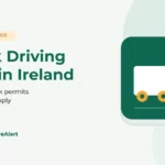 Illustration of a white lorry on a green tile with an orange CE licence badge, beside the title Truck Driving Jobs in Ireland: licences, work permits and how to apply